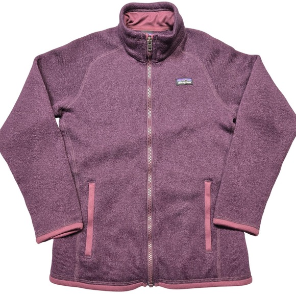 Patagonia Jacket Girls Large Purple Full Zip Fleece Mid-Length Lined Pockets